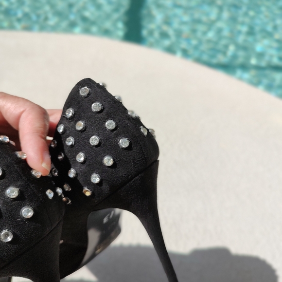 Aldo black suede studded rhinestone pointy toe stiletto - Picture 11 of 16
